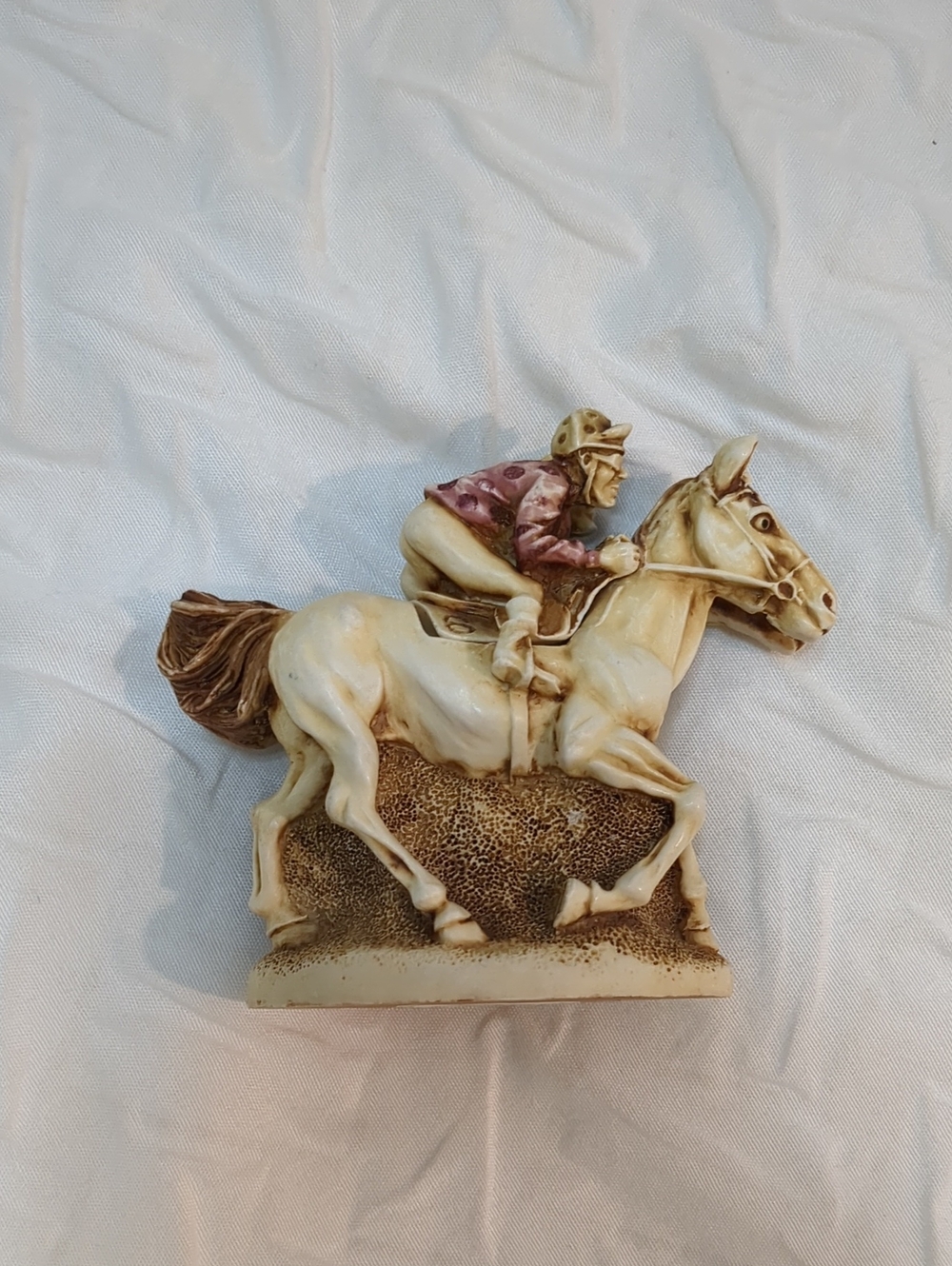 Ivory and Brown Equestrian Racing Sculpture - Decorative Home Art